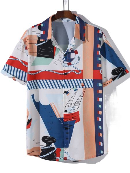 men color block geo print shirt 818k#, White;black
men color block geo print shirt 818k#, White;black