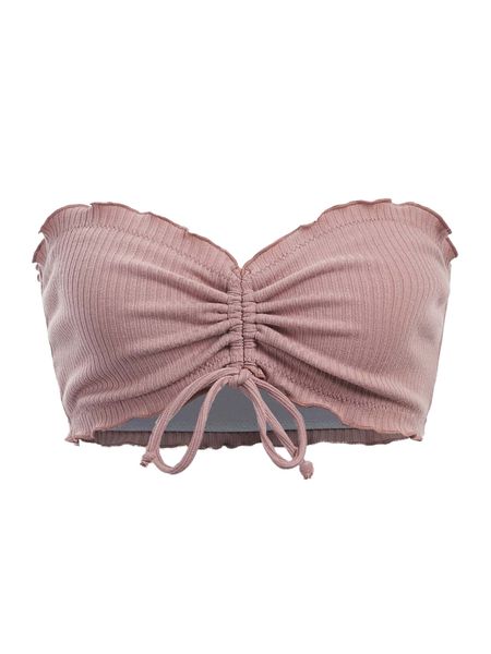 textured lettuce trim drawstring bandeau bikini e1zu#, White;black