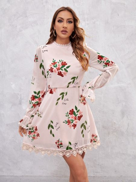 x safa flounce sleeve floral & letter graphic dress r7vu#, Black;gray 
x safa flounce sleeve floral & letter graphic dress r7vu#, Black;gray