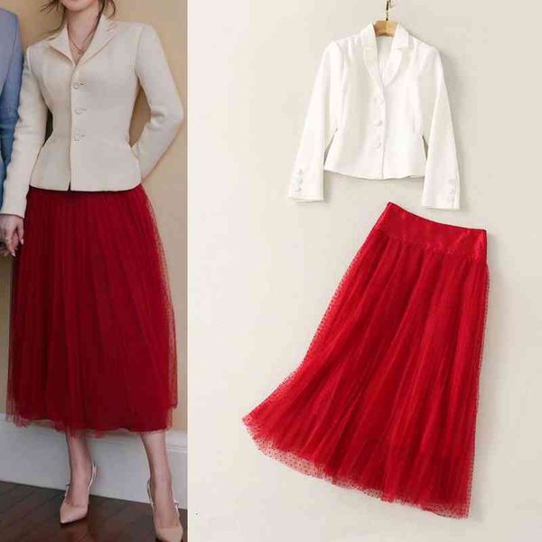 women's two piece pants spring women's white blazer with flocked red mesh skirt elegant suit
women's two piece pants spring women's white blazer with flocked red mesh skirt elegant suit