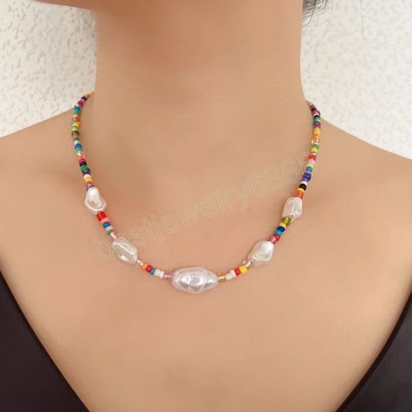 bohemian colorful rice bead choker necklace irruglar simulated pearl women's short necklace, Golden;silver
bohemian colorful rice bead choker necklace irruglar simulated pearl women's short necklace, Golden;silver