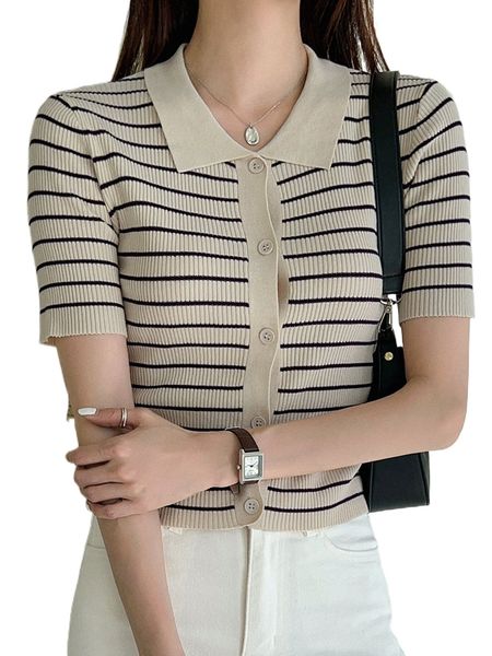 dazy striped pattern button front knit p3xg#, White;black