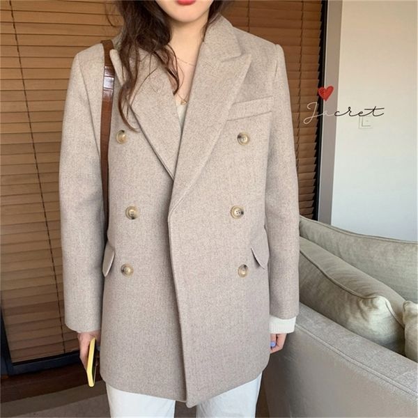 chic woolen women jacket office lady work coat double breasted outerwear 201215, Black
chic woolen women jacket office lady work coat double breasted outerwear 201215, Black