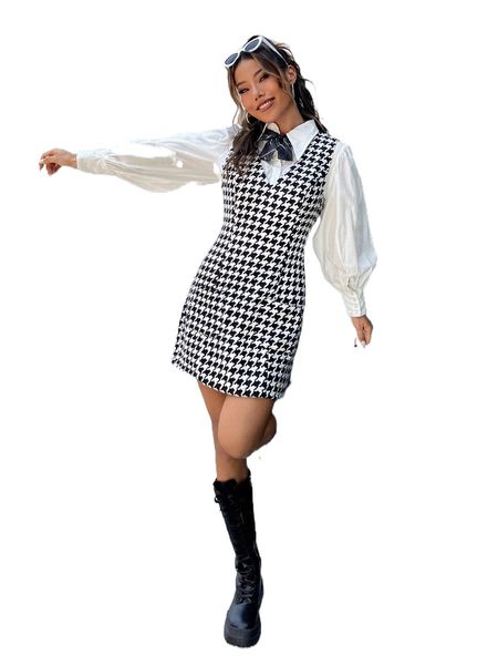 houndstooth print dual pocket dress without blouse h4tx#, Black;gray
houndstooth print dual pocket dress without blouse h4tx#, Black;gray