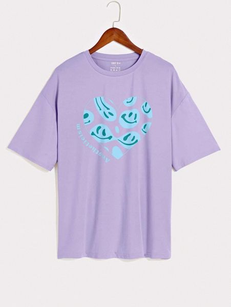 cartoon & letter graphic drop shoulder tee 22jh#, White