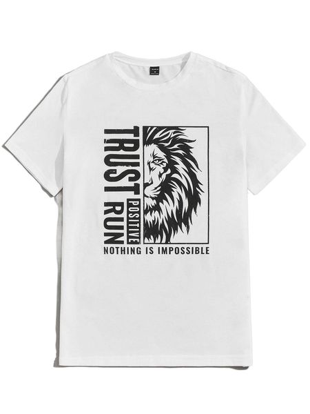 men lion & slogan graphic tee 67o6#, White;black