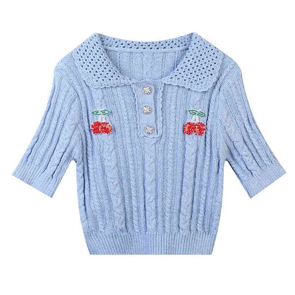 women's sweaters korean version 2022 spring and summer short doll collar cherry sweet temperament age reducing slim fitting sleeve knit, White;black
women's sweaters korean version 2022 spring and summer short doll collar cherry sweet temperament age reducing slim fitting sleeve knit, White;black
