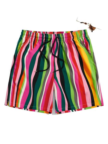 1pc striped drawstring waist shorts d0if#, White;black