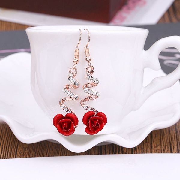 fashion women red rose earrings rose gold color statement dangle earring with crystal rhinestone wedding jewelry, Silver
fashion women red rose earrings rose gold color statement dangle earring with crystal rhinestone wedding jewelry, Silver