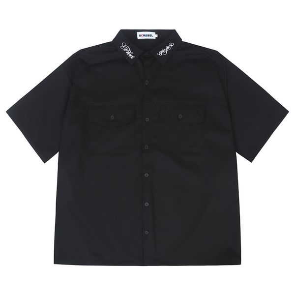 embroidery short letter sleeve shirt mens summer basic casual loose pocket men, White;black
embroidery short letter sleeve shirt mens summer basic casual loose pocket men, White;black