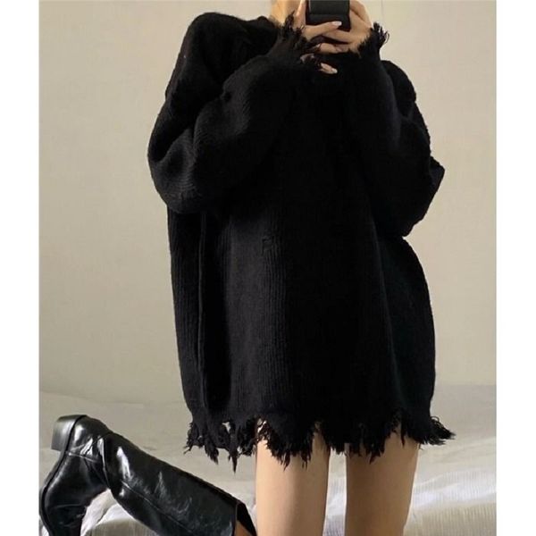 deeptown gothic style punk black knitted sweater women oversize oneck goth grunge knit pullover korean fashion long sleeve 220815, White;black
deeptown gothic style punk black knitted sweater women oversize oneck goth grunge knit pullover korean fashion long sleeve 220815, White;black