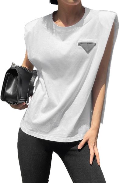 dazy patch detail shoulder pad tank o6d7#, White
dazy patch detail shoulder pad tank o6d7#, White