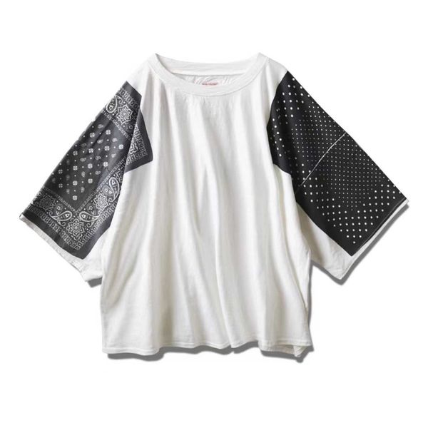 trendy kapital hongri hirata and loose cotton 5 / 4 sleeve cashew print color contrast round neck short sleeve t-shirt, White;black
trendy kapital hongri hirata and loose cotton 5 / 4 sleeve cashew print color contrast round neck short sleeve t-shirt, White;black