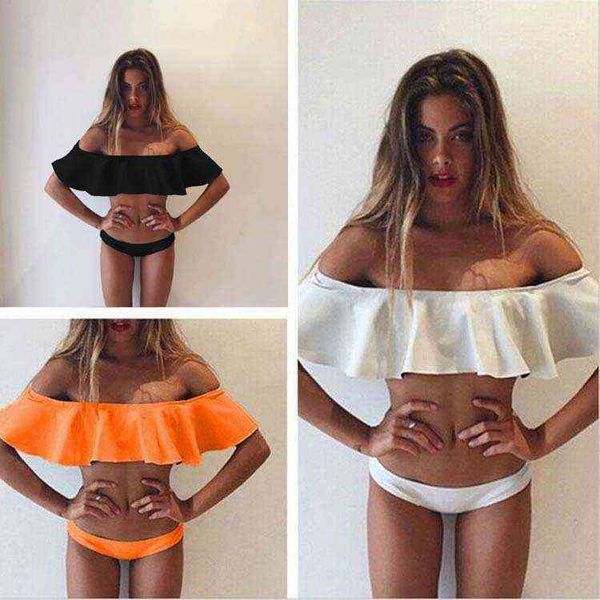women's large 2017 ruffle one-line collar two-piece swimsuit bikini split swimsuit, White;black
women's large 2017 ruffle one-line collar two-piece swimsuit bikini split swimsuit, White;black