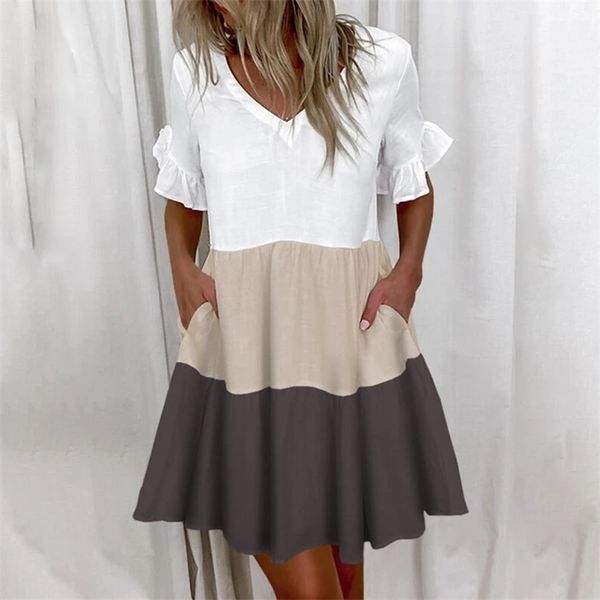 women ruffles mini dress summer fashion elegant vneck floral print patchwork dresses loose pocket casual beach party vestidos 220602, Black;gray
women ruffles mini dress summer fashion elegant vneck floral print patchwork dresses loose pocket casual beach party vestidos 220602, Black;gray