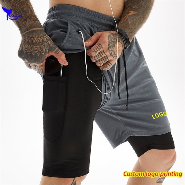 custom men 2 in 1 running shorts jogger gym fitness training quick dry double-deck short pants summer sport workout bottoms 220613, White;black