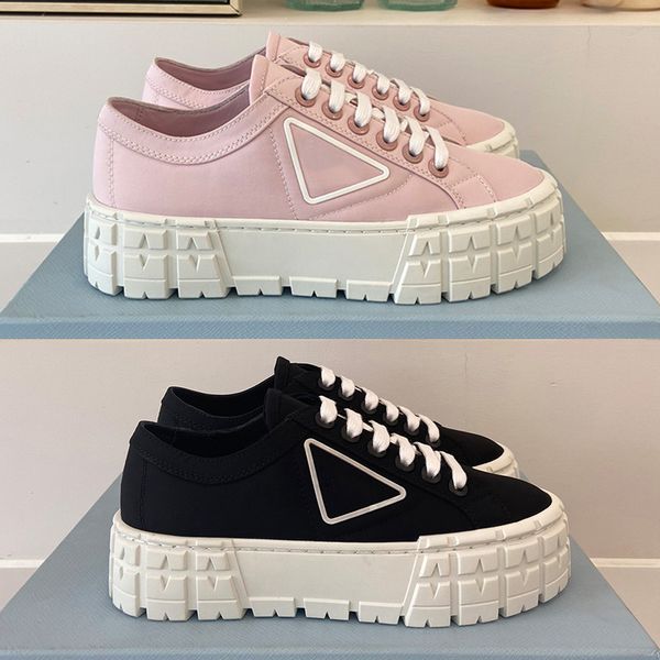 double wheel nylon sneakers designers white platform shoes women chunky textured sole embossed rubber flat cotton laces, Black
double wheel nylon sneakers designers white platform shoes women chunky textured sole embossed rubber flat cotton laces, Black