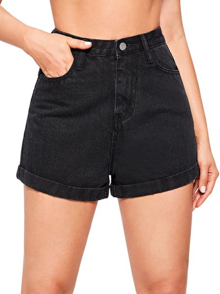 solid rolled hem denim shorts z9gy#, White;black
solid rolled hem denim shorts z9gy#, White;black