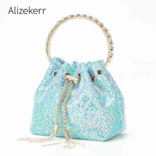 color shiny sequin bucket handbags women luxury trendy tassel crystal metal ring handle blue clutch purse wedding party 220609
color shiny sequin bucket handbags women luxury trendy tassel crystal metal ring handle blue clutch purse wedding party 220609