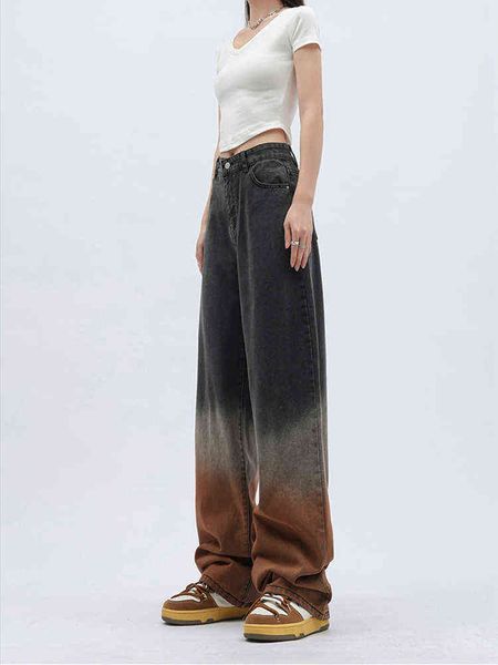 american retro high street design sense niche gradient jeans women spring summer high waist wide leg loose pants female trousers t220728, Blue
american retro high street design sense niche gradient jeans women spring summer high waist wide leg loose pants female trousers t220728, Blue