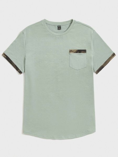 men camo print trim pocket front tee 72hq#, White;black