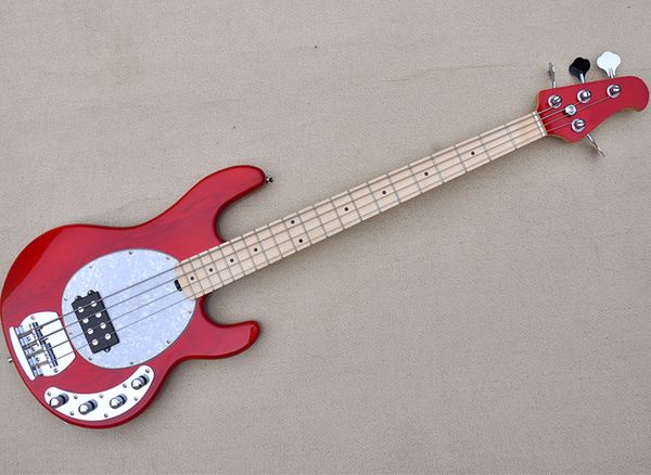 4 strings red electric bass guitar with maple fretboard
4 strings red electric bass guitar with maple fretboard