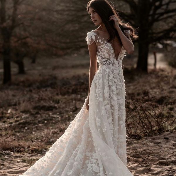 bohemian wedding dress 2022 short sleeves deep v neck 3d floral appliques bridal gowns backless vestido de noiva lorie, White
bohemian wedding dress 2022 short sleeves deep v neck 3d floral appliques bridal gowns backless vestido de noiva lorie, White