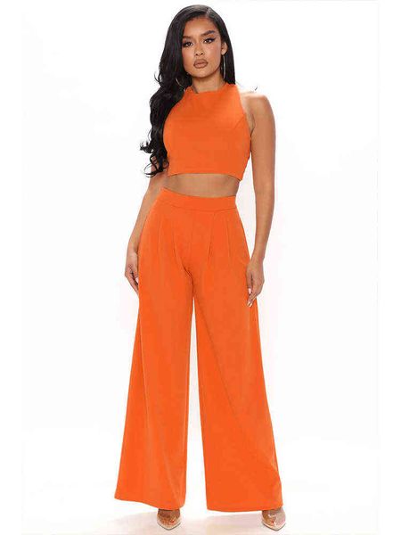 simple workwear two piece lounge sets solid high waist wide leg trousers and sleeveless bandage crop summer matching suits, White
simple workwear two piece lounge sets solid high waist wide leg trousers and sleeveless bandage crop summer matching suits, White