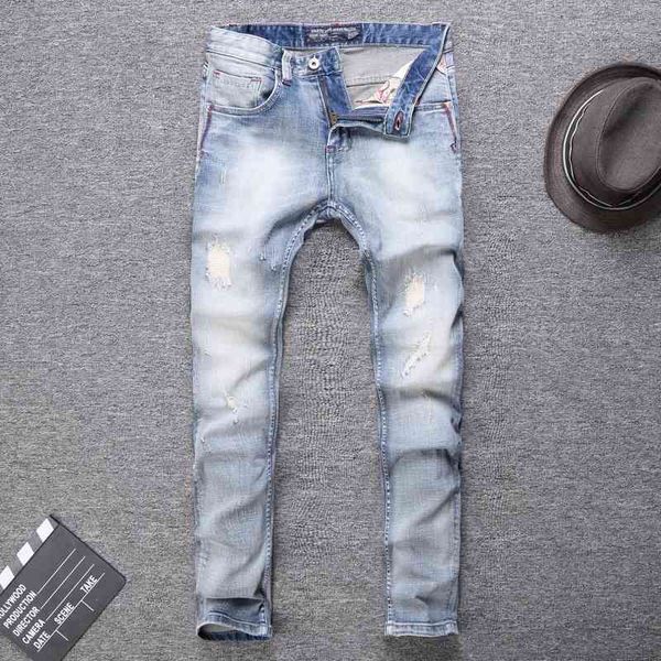 men's jeans fashion light blue distressed hole patch scratch embroidery slim straight tube denim pants men's youth fashion srac
men's jeans fashion light blue distressed hole patch scratch embroidery slim straight tube denim pants men's youth fashion srac