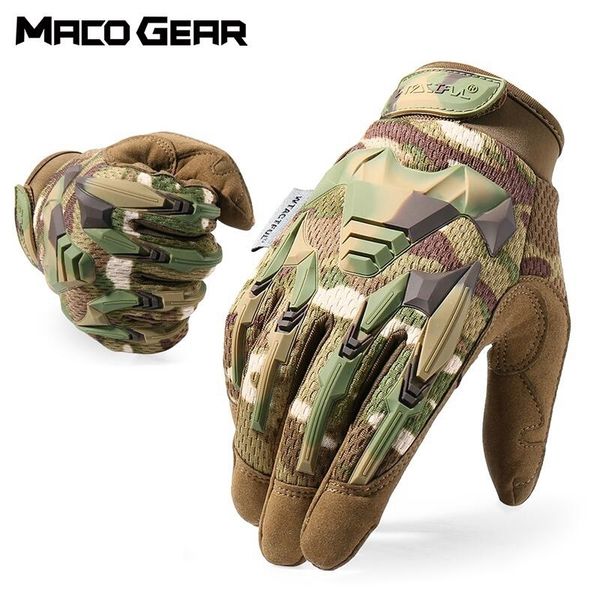 

multicam tactical glove camo army military combat airsoft bicycle outdoor hiking shooting paintball hunting full finger gloves 220812, Blue;gray