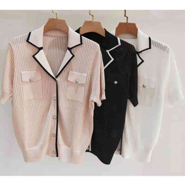women's knits tees simple and versatile polo suit collar short sleeve sweater women's summer fashionable temperament hollow thin k, White
women's knits tees simple and versatile polo suit collar short sleeve sweater women's summer fashionable temperament hollow thin k, White
