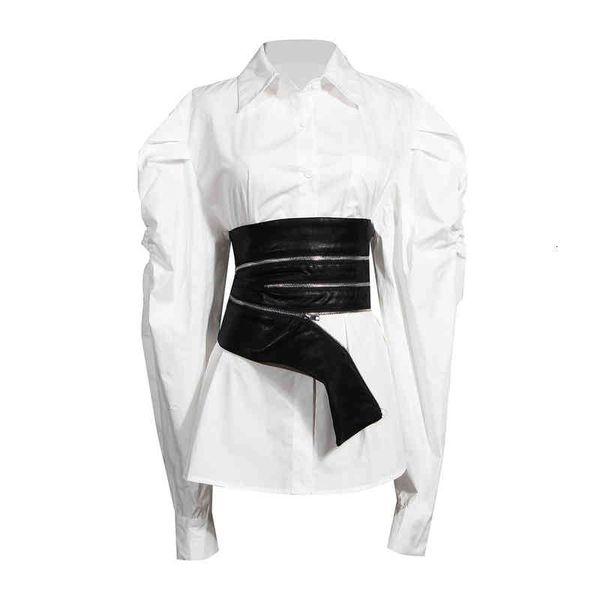 two piece dress fashion suit autumn dark wind binding leather zipper body shaping waist seal bubble sleeve fashion two-piece set, White
two piece dress fashion suit autumn dark wind binding leather zipper body shaping waist seal bubble sleeve fashion two-piece set, White