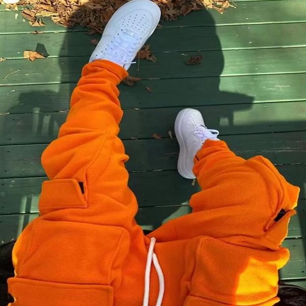 high street multi-pocket men's pants sweatpants women drawstring solid casual harem joggers oversize baggy track, Black