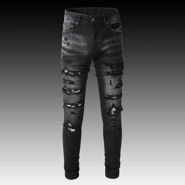men's jeans high street fashion brand hole patch cat must slim down small feet black high-end washed cowboy youth trend pants zims, Blue
men's jeans high street fashion brand hole patch cat must slim down small feet black high-end washed cowboy youth trend pants zims, Blue