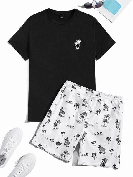 men tropical print tee & drawstring waist shorts w43o#, Gray
men tropical print tee & drawstring waist shorts w43o#, Gray