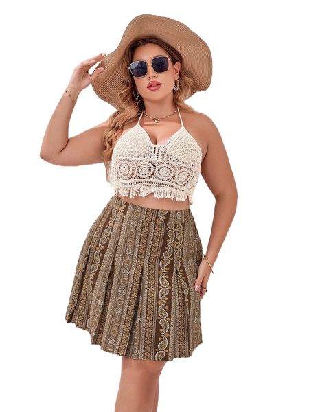 plus geo & paisley print fold pleated skirt x4qj#, Black
plus geo & paisley print fold pleated skirt x4qj#, Black