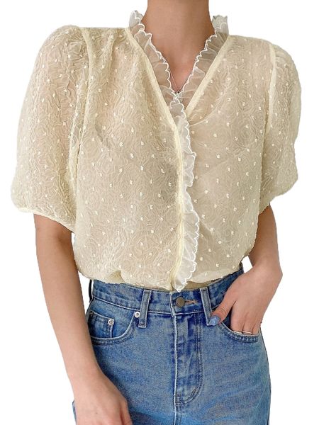 dazy frill trim swiss dot 68oz#, White