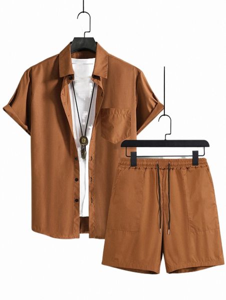 men patched pocket shirt & drawstring waist shorts without tee 382j#, Gray
men patched pocket shirt & drawstring waist shorts without tee 382j#, Gray