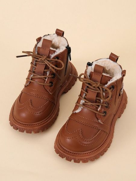 boys stitch detail lace-up front boots she, Black;grey