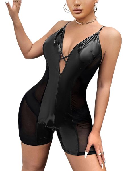 sxy contrast mesh crisscross pu leather unitard romper without panty s2ae#, Black;white
sxy contrast mesh crisscross pu leather unitard romper without panty s2ae#, Black;white