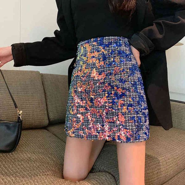 autumn winter korean lady skirt high waist a-line solid sequined skirts elegant fashion slim club women mini skirt female t220819, Black 
autumn winter korean lady skirt high waist a-line solid sequined skirts elegant fashion slim club women mini skirt female t220819, Black