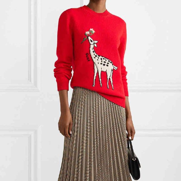 women's knits & tees plum blossom deer cartoon pattern jacquard round neck red long sleeve creative embroidery pullover men's swea, White
women's knits & tees plum blossom deer cartoon pattern jacquard round neck red long sleeve creative embroidery pullover men's swea, White
