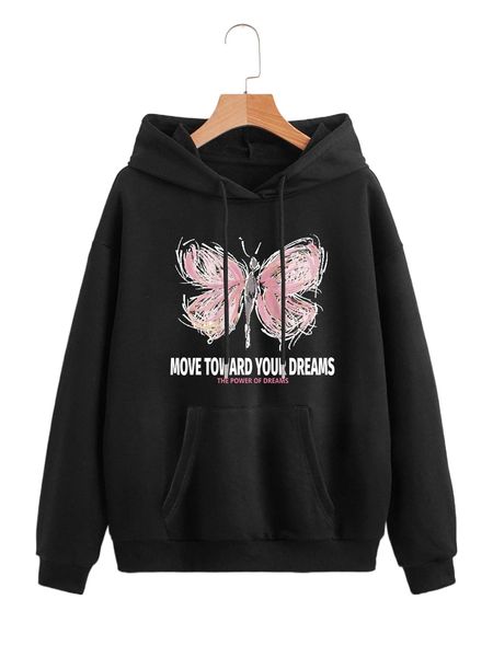 slogan & butterfly print kangaroo pocket drop shoulder drawstring hoodie b1nc#, Black
slogan & butterfly print kangaroo pocket drop shoulder drawstring hoodie b1nc#, Black