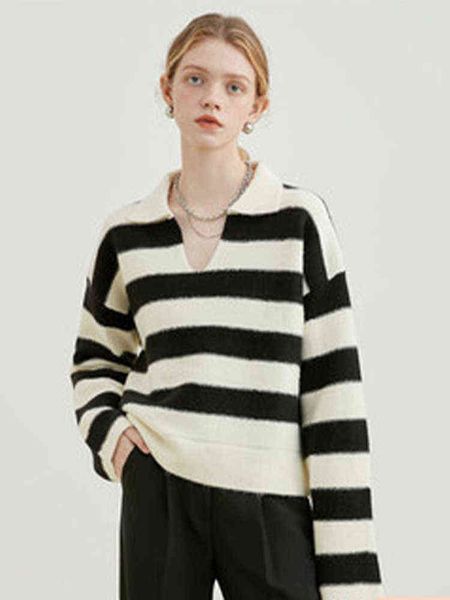 women sweater striped knit long sleeve korean preppy style streetwear ladies fashion sweet casual loose polo-neck knitwear l220714, White;black
women sweater striped knit long sleeve korean preppy style streetwear ladies fashion sweet casual loose polo-neck knitwear l220714, White;black