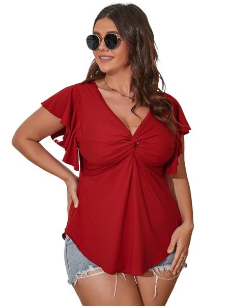 plus twist front butterfly sleeve tee z7hc#, Black