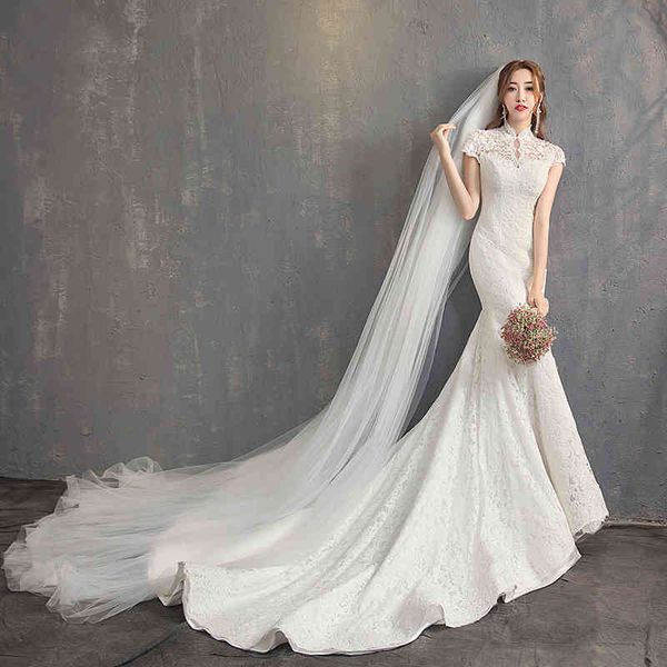 ball gown wedding dresses fishtail wedding dress slim and korean stand collar bride long tail large size, White
ball gown wedding dresses fishtail wedding dress slim and korean stand collar bride long tail large size, White