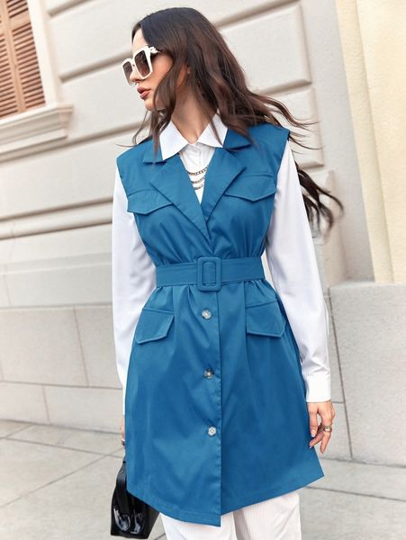 x farah single breasted belted vest blazer n788#, White
x farah single breasted belted vest blazer n788#, White