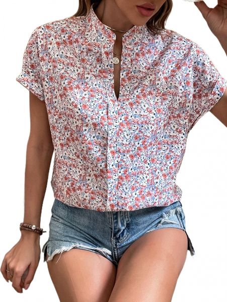 ditsy floral dolman sleeve popover blouse p2ta#, White