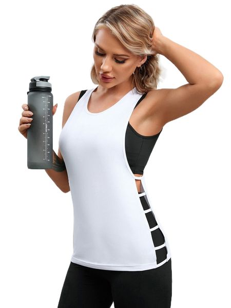 ladder cut out racer back sports tank without bra o1s5#, Gray
