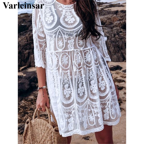 new white lace mesh sheer half sleeves tunic beach cover up cover-ups beach dress beach wear beachwear female women v3329, White;black
new white lace mesh sheer half sleeves tunic beach cover up cover-ups beach dress beach wear beachwear female women v3329, White;black